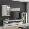 Dmora Parete Attrezzata Beverin 42x265x180h cm Bianco 12 Ripiani Modulabile, Apertura Battente e a Ribalta