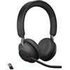 Jabra Evolve2 65 Wireless PC Headset - Noise Cancelling, Ottimizzato per Microsoft Teams, USB-A dongle, Nero, Stereo