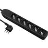Electraline 61994 Multipresa 6 Posti polivalenti, Cavo 1.5 m, Spina Piccola 10 A, 6 Posti, Nero