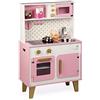 Janod - Grande Cucina Giocattolo in Legno Candy Chic - Con Frigo e Forno a Microonde, Suoni e Luce - Imitazione e Sviluppo - 6 Accessori Inclusi - A Partire dai 3 Anni, J06554, Rosa e Bianco