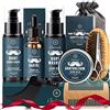 Oukzon Kit Barba per Uomo, 10 in 1 Set Regalo Cura della barba Uomo Completo Professionale per Marito Papà - con Shampoo Barba, balsamo, Olio, Crema, Pettine, Spazzola, Forbici, Modello Barba e Sacca Viaggio