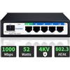 Goalake Switch Poe a 4 Porte, Switch Ethernet Gestito Tramite Cloud, Switch PoE+ a 4 Porte da 52W, 802.3af/at, APP Easy Smart Managed, Rilevamento Cloud, Vlan, Riavvio Cloud, Cloud Ultra-remoto 250m