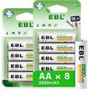 EBL 1.2V Batterie Ricaricabili AA Alta Capacità, Pile Ricaricabili 2800mAh Ni-MH con 1200 Tech, Confezione da 8 pezzi