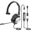 Voistek Cuffie con Microfono - Headset Mono Singolo Auricolare, Cancellazione del Rumore, USB/3,5 mm/USB-C, Controllo Volume, per PC, Computer, Ufficio, Call Center, Skype, Teams