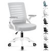 ALFORDSON Sedia Ufficio, Schiuma Spessa Comfort, Design a Curva S, Braccioli Regolabili Orizzontalmente e Ribaltabili, Base Compatta, Ruote 360°, per Lavoro e Gaming, Wale, Bianco e Grigio