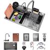 KOOGIMDDR - Lavandino da cucina con superficie di lavoro, 65 x 50 cm, dotato di rubinetto a cascata, in acciaio inox, per uso domestico, con idropulitrice, tagliere, scolapiatti e accessori