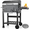 LIFERUN Barbecue Carbonella XL, Barbecue a Carbonella con Coperchio, Griglia per Barbecue con 2PCS Ruote, Termometro, Grande BBQ Smoker con Carrello per Campeggio, Giardino
