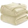 WAVVE Coperta Plaid Divano Pile di Flanella 260gsm - 130x150 cm, Beige - Coperta Letto Singolo 150x130, Copridivano Caldo e Morbido