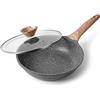 ZUOFENG Padella Antiaderente Induzione 28CM, Padelle Antiaderenti in Pietra Alluminio, Pentola Non Contiene PFOA, Con Coperchio in Vetro Temperato. (Grigio, 28cm+Coperchio in Vetro)