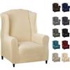 MAXIJIN Copripoltrona Elastico con Orecchie Copridivano Jacquard 1 pezzo Poggiatesta Copridivano Poltrona con Schienale Largo (Beige Chiaro)
