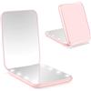 WOBSION Specchio Portatile con Luce LED per Viaggio,Pieghevole Specchietto da Borsetta di 1x/3x Ingranditore,Piccolo Mirror per Trucco con Interruttore Magnetico,a Regalo,Rosa