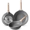 ZUOFENG Padella Antiaderente Induzione 20CM + 24CM +28CM, Padelle Antiaderenti in Pietra Alluminio, Pentola Non Contiene PFOA. (Grigio, 20+24+28cm)