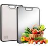 FONPOO Tagliere Acciaio Inox, Taglieri Cucina Realizzato in Acciaio Inox 304 per Uso Alimentare e Materiale PP Paglia di Grano, Tagliere per Tritare Carne, Verdure, Frutta e Pane (38,5 x 26,5 cm)