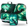 Baagl Set di 3 zaini per la scuola Ergo per la prima classe, zaino ergonomico per la scuola elementare con cintura toracica, Dragone , Set per la scuola