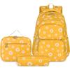 SIVENKE Zaino per la scuola, per ragazze, adolescenti, da donna, per la scuola, per il tempo libero, con borsa e astuccio, giallo., Zaino per bambini