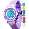 Facasu Orologio digitale bambini ragazze e ragazzi, impermeabile per bambini,luce colorata,per sport all'aria aperta,facile da leggere e regolare l'ora con allarme per bambini (Viola)