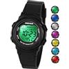 SOCICO Orologio digitale per bambini, resistente all'acqua 5ATM, orologio per illuminato a 7 colori con sveglia e cronometro per bambine e bambini dai 5 ai 12 anni.