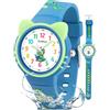 Ayybboo Orologio Bambino,Orologio da Polso Bambini Educativo con Orecchie di Gatto 3D,Impermeabile 30M Orologio Analogico Apprendimento per Ragazze e Ragazzi 4-12 Anni Regalo (Blu)