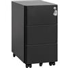 HOMSTEEL Cassettiera Scrivania Mobile, Cassettiera con Serratura, 4 Chiavi, 3 Cassetti, in Acciaio, Angoli Arrotondati, Preassemblato, Nero
