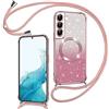 Phoona Cover Magnetica Glitter per Samsung Galaxy S22 con Cordino, Rosa | [Compatibile con MagSafe] Brillantini Sottile Lucida TPU Silicone Custodia Antiurto Laccio Tracolla Protettiva