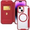 HAONANDE Magnetica Cover Per iPhone 13 / iPhone 14, Custodia Pelle PU Flip Compatibile con MagSafe, slot per carte, blocco RFID, Pportafoglio Protettiva Antiurto Trasparente Case Rosso