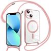 Pnakqil Magnetica Cover con Cordino per iPhone 13, Compatibile con Magsafe Ricarica Wireless, Trasparente Placcatura Disegno Custodia con Collana con Regolabile Laccio Tracolla, Rosa