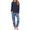 Uniexcosm Camicia Notte Donna Cotone Taglie Forti Manica Lunga Pigiami Due Pezzi Donna Lunghe Blu Navy XXL
