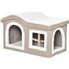 PawHut Casa pieghevole per gatti interno cuccia per gatti grande con coperchio estraibile cuscini 2 ingressi e finestra sgabello per gatti 63,5 x 37 x 40 cm beige