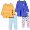 Amazon Essentials Set Completo a Maniche Lunghe Bambine e Ragazze, Pacco da 4, Azzurro/Bianco Floreale/Blu/Giallo Righe, 3 Anni