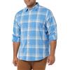 Amazon Essentials Camicia in Popeline Elasticizzato A Manica Lunga dalla vestibilità Regolare Uomo, Blu Chiaro Arancione Motivo Scozzese, M