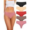VOENXE Perizoma da Donna Senza Cuciture A Vita Alta,Slip Tange Donna Brasiliana,Invisibili Microfibra Mutande,Biancheria Confezione String Thong,Seamless,Pacco da 5