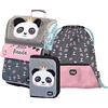 Baagl Zainetto per la scuola per bambini, set da 3 pezzi, zaino per la scuola primaria con cintura sul petto, zaino ergonomico per la scuola, Panda, 37x28cm