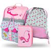 Baagl Zainetto per la scuola per ragazzi e ragazze, set da 3 pezzi, zaino per la scuola primaria con cintura sul petto, zaino ergonomico per la scuola, fenicottero, Set per la scuola