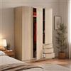 Dmora Armadio a Tre Ante con Barra Appendiabiti, Ripiani e cassetti, Color Rovere, Misure in cm 121 x 51 x h180, 3