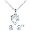 MICMIF Argento 925 Set di gioielli da Donna Collana e Orecchini Delfino con Zirconi: Per Spiaggia, Festa in Casa, Elegante Parure Gioielli per Donne e Ragazze