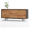 SIMPLYFURN Madia Akia, cassettiera per soggiorno o ingresso in antracite con ante Rovere Wotan, 154x40x66 cm, piedini in metallo, apertura push-to-open, moderno mobile basso con ripiani regolabili