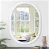 JJUUYOU Specchio da parete ovale circolare per bagno, specchio da bagno bianco con cornice in legno, specchio per il trucco, per ingresso, soggiorno, camera da letto, dormitorio decorativo