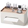 KINGFOM Porta fazzoletti rettangolare con 2 scomparti, Multifunzione fazzoletti box in pelle PU, Organizer da scrivania per ufficio, casa, bagno (Beige)