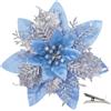 MIKAILE 20 Pezzi Fiori di Natale Artificiali con Clip, Fiori Poinsettia Glitter per Albero di Natale Ghirlanda Decorazioni Natalizie Casa (Argento-azzurro)