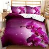 XXXXAWA Copripiumino Matrimoniale, 3D Orchidea Viola Biancheria da Letto in Morbida Microfibra Inverno, copri piumino 240x220 cm e 2 Federe 50x80 cm con Zippere