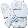 Medi Partners Riduttore Nido Neonato 100x60x15 5-Parti Bozzolo per Bebè Lettino Neonati Inserto Rimovibile Cuscino 100% Cotone (Cervo e Riccio con Minky celeste)