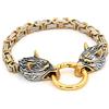 BBYOUTH Braccialetto Viking per Uomo, Testa di Lupo in Acciaio Inox Oro e Argento King Catena Gioielli Talismano con Borsa in Pelle Valknut,King chain gold silver,23cm