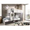Dmora - Letto per Bambini Eiger, Cameretta Completa con Armadio e cassetto, Composizione Letto a Castello con Due lettini Singoli, 244x112h150 cm, Bianco e Antracite