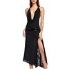 Generic Abito da donna lunghezza midi da donna, estivo, alla moda, sexy, schiena scoperta, collo alto, scollo alto, abito da cocktail party gonna da donna vestito, Nero , S