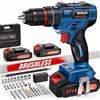 FAHEFANA 21V Trapano a Percussione Brushless, Trapano Avvitatore Batteria con 2 Batteries, Avvitatore a Batteria 60Nm Max, 25+3 Coppie, 2 Velocità, LED, 29 Accessori, Per Casa Progetto, Fai da te
