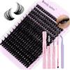 WENDY LASHES Kit Extension Ciglia Naturali C-Curl 80D Wispy Ciglia Finte Ciuffetti Mix10-18mm Cluster Lashes Kit with Lash Extension Colla E Pinzette(FK/KIT-80d-C-1018)