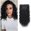 XFSRG Extension Capelli a Clip 4PCS Estensioni Clip in Hair Ricci Ondulati Sintetici Posticci Naturale Lunghi Mossi Donna 35 cm (Nero)