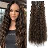 Flufymooz Extension con Clip, 6 Pezzi, Extension per Capelli Lunghe, Onde da Sirena, Sintetiche, per Capelli da Donna, 60 cm (Castano Scuro con Riflessi)