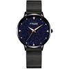 Alienwork Orologio Donna Nero Cinturino in Maglia Metallo Blu quadrante di marmo reale Ultra-sottile
