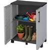 Dmora - Armadio da esterno Wavre, Armadio balcone multiuso, Mobile outdoor 2 ante, 100% Made in Italy, 68x37h90 cm, Grigio chiaro e Nero, Finitura righe